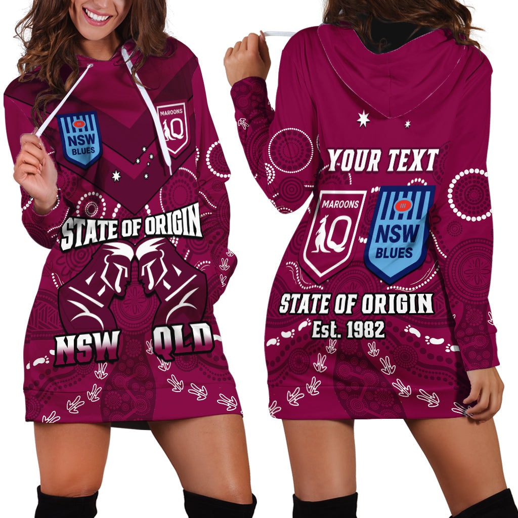 Personalised QLD Maroons and NSW Blues Rugby Hoodie Dress State of Origin 2023 Indigenous Maroon - Vibe Hoodie Shop