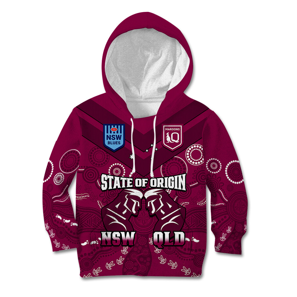 Personalised QLD Maroons and NSW Blues Rugby Kid Hoodie State of Origin 2023 Indigenous Maroon - Vibe Hoodie Shop