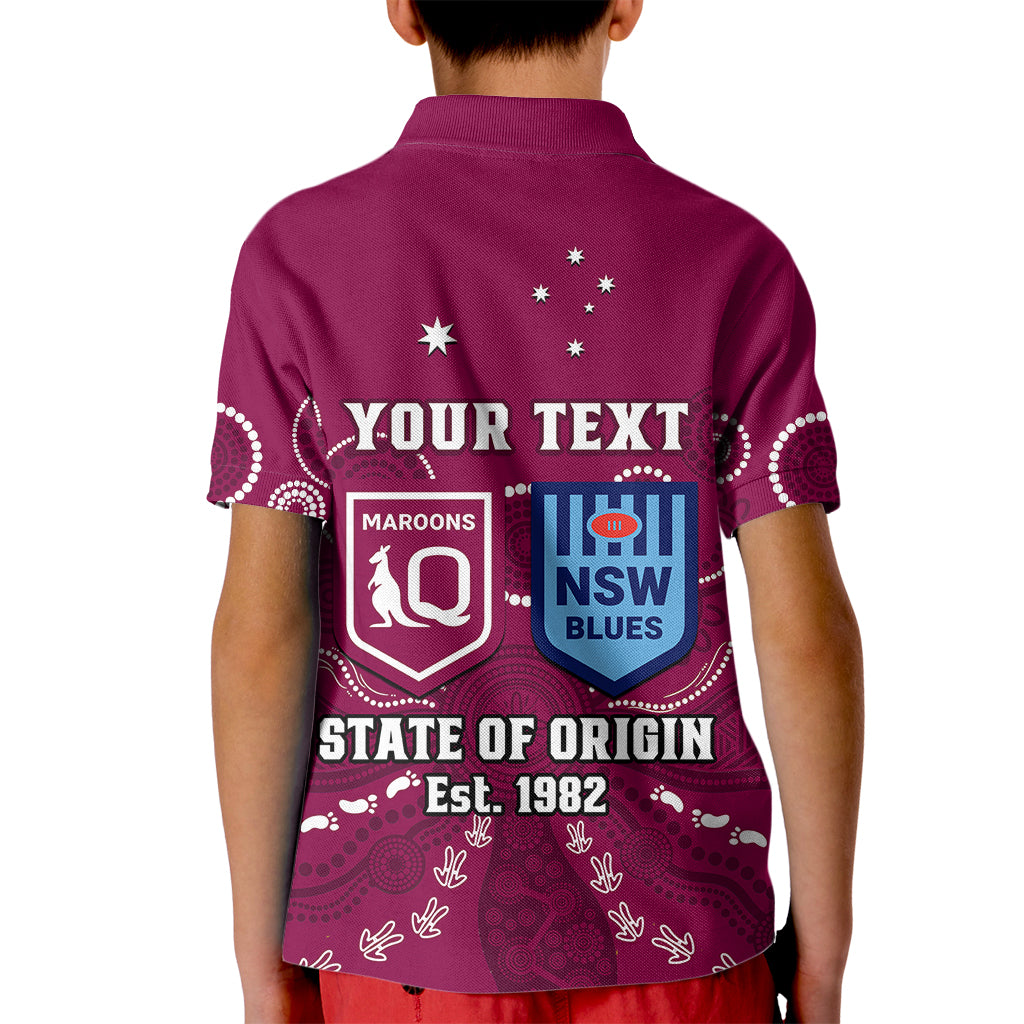 Personalised QLD Maroons and NSW Blues Rugby Kid Polo Shirt State of Origin 2023 Indigenous Maroon - Vibe Hoodie Shop
