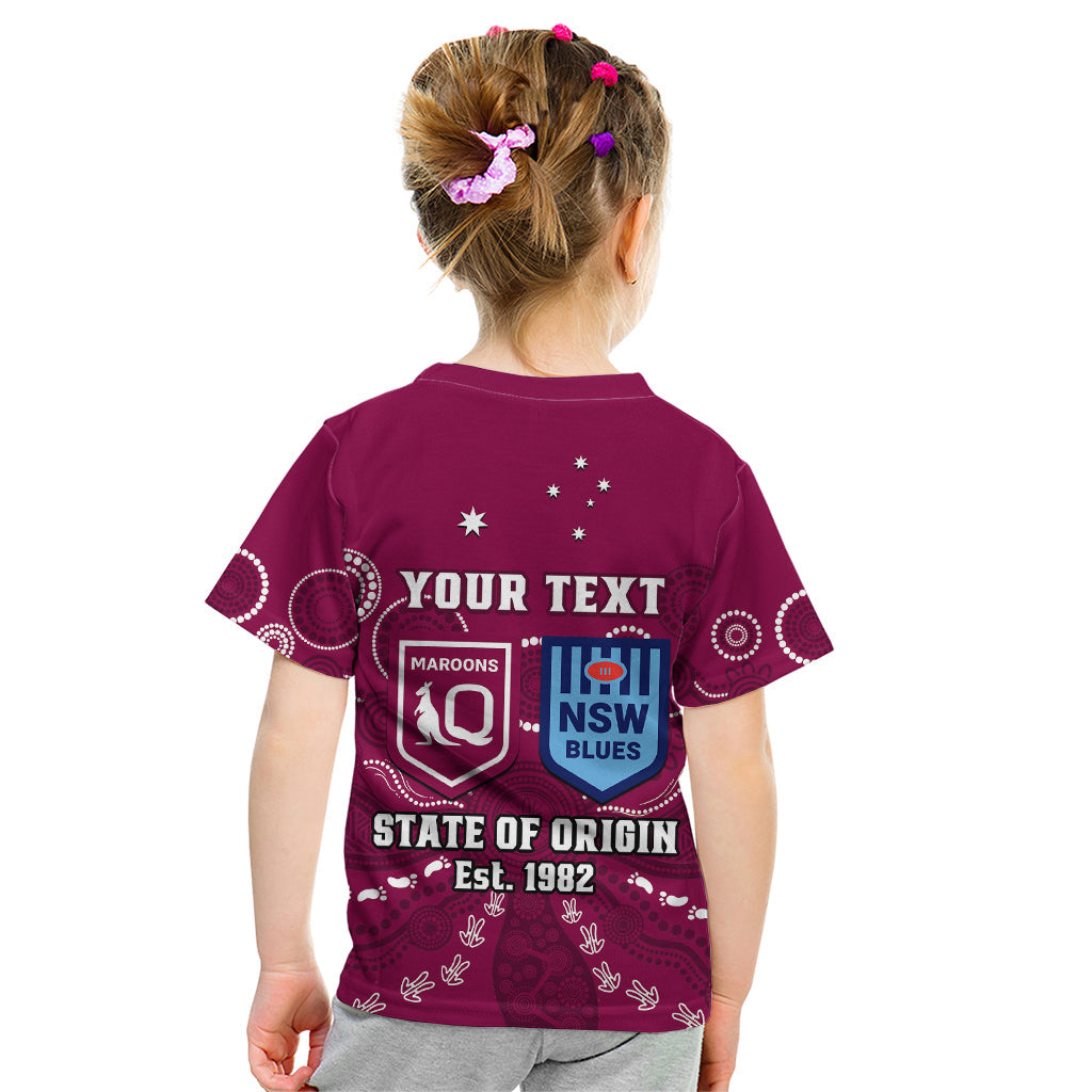 Personalised QLD Maroons and NSW Blues Rugby Kid T Shirt State of Origin 2023 Indigenous Maroon - Vibe Hoodie Shop