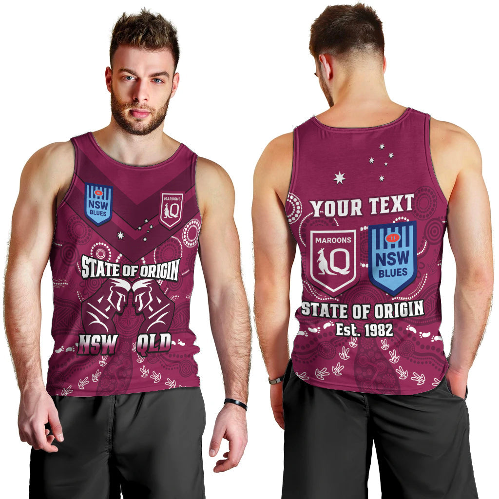 Personalised QLD Maroons and NSW Blues Rugby Men Tank Top State of Origin 2023 Indigenous Maroon - Vibe Hoodie Shop