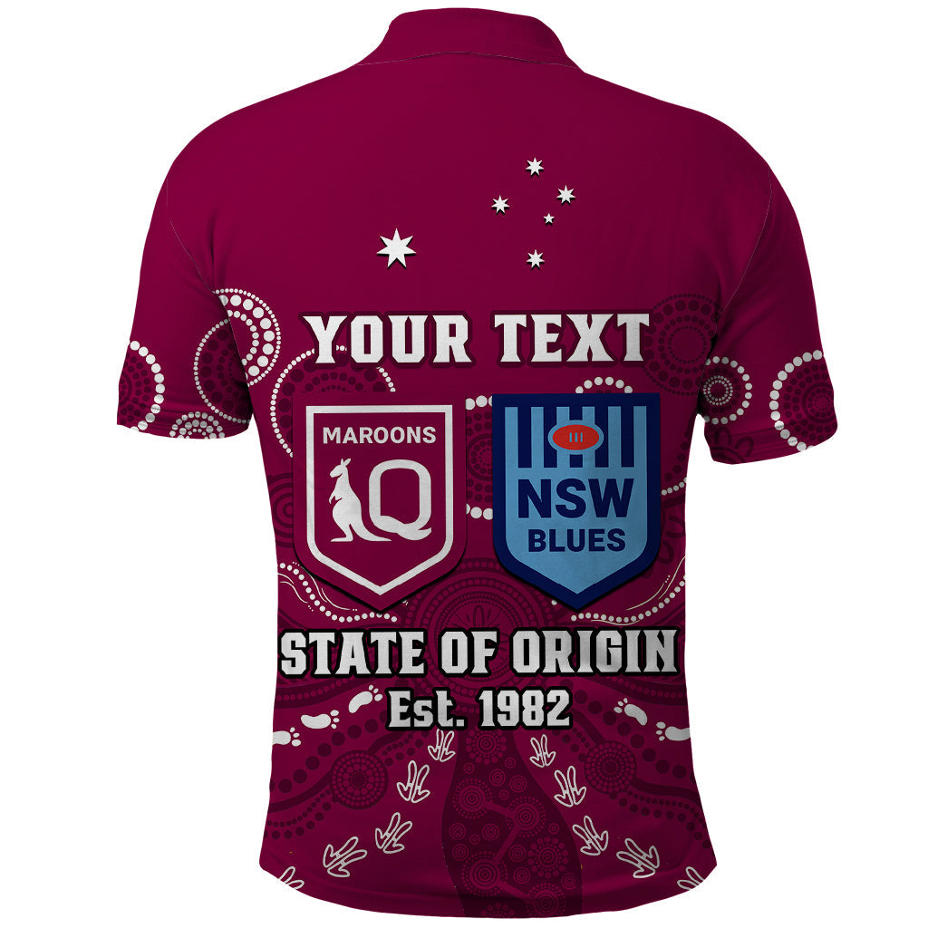 Personalised QLD Maroons and NSW Blues Rugby Polo Shirt State of Origin 2023 Indigenous Maroon - Vibe Hoodie Shop