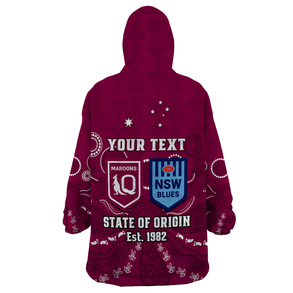 Personalised QLD Maroons and NSW Blues Rugby Wearable Blanket Hoodie State of Origin 2023 Indigenous Maroon - Vibe Hoodie Shop