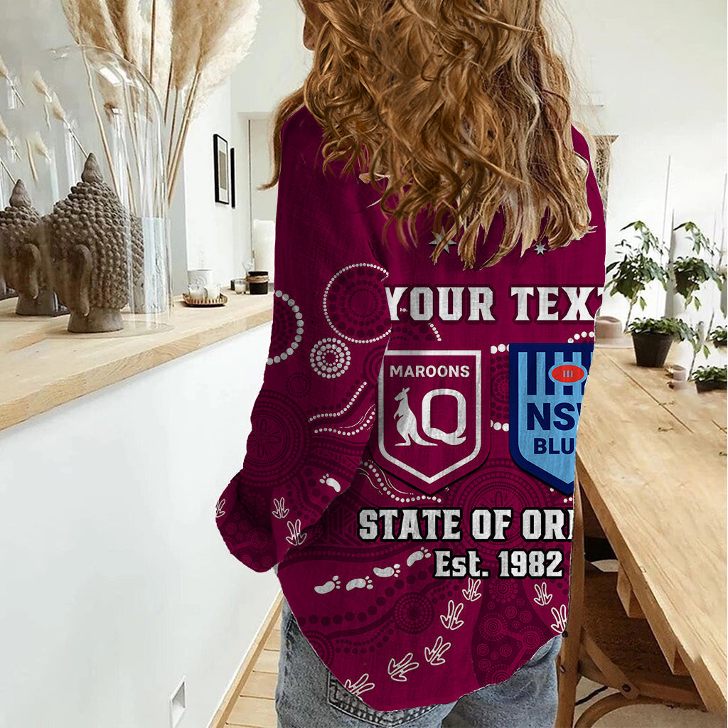 Personalised QLD Maroons and NSW Blues Rugby Women Casual Shirt State of Origin 2023 Indigenous Maroon - Vibe Hoodie Shop