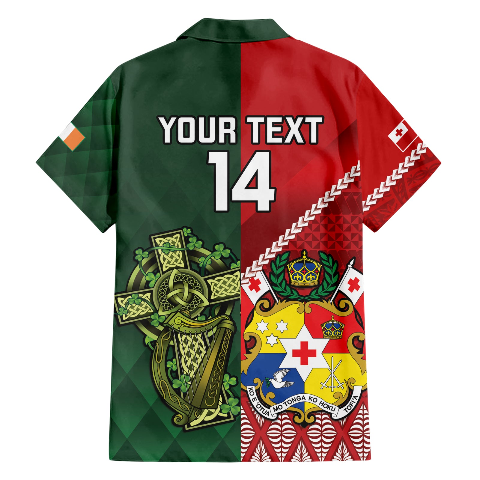 Custom Tonga And Ireland Rugby Hawaiian Shirt Ikale Tahi With Shamrocks - Vibe Hoodie Shop