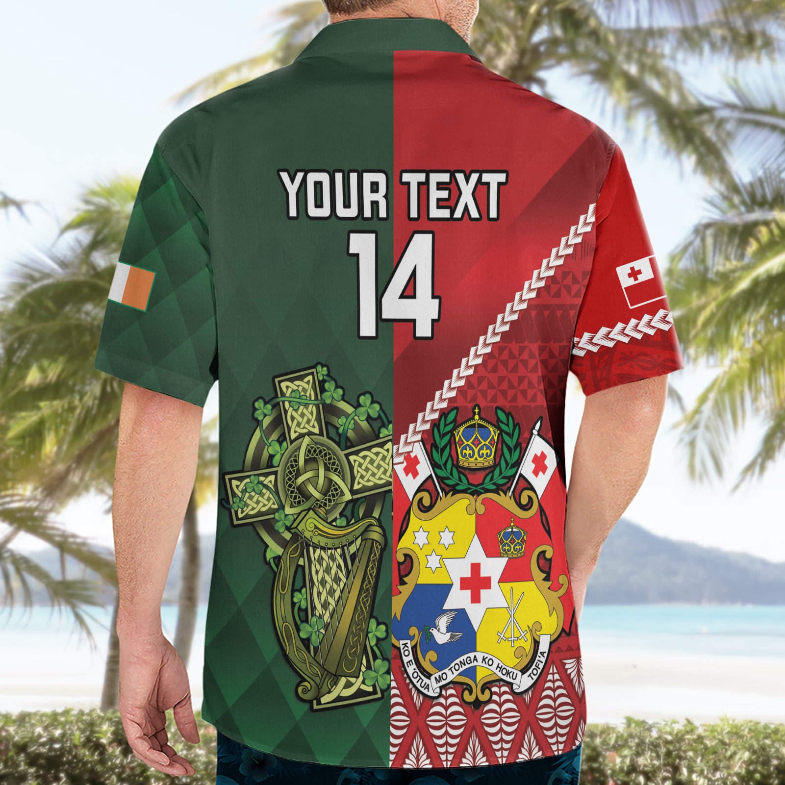 Custom Tonga And Ireland Rugby Hawaiian Shirt Ikale Tahi With Shamrocks - Vibe Hoodie Shop