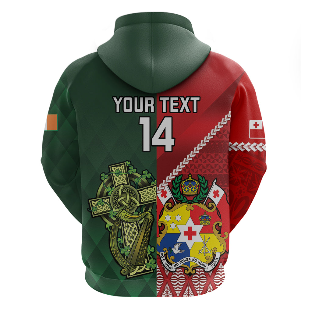 Custom Tonga And Ireland Rugby Hoodie Ikale Tahi With Shamrocks - Vibe Hoodie Shop