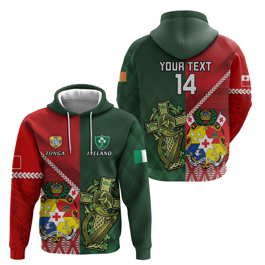 Custom Tonga And Ireland Rugby Hoodie Ikale Tahi With Shamrocks - Vibe Hoodie Shop