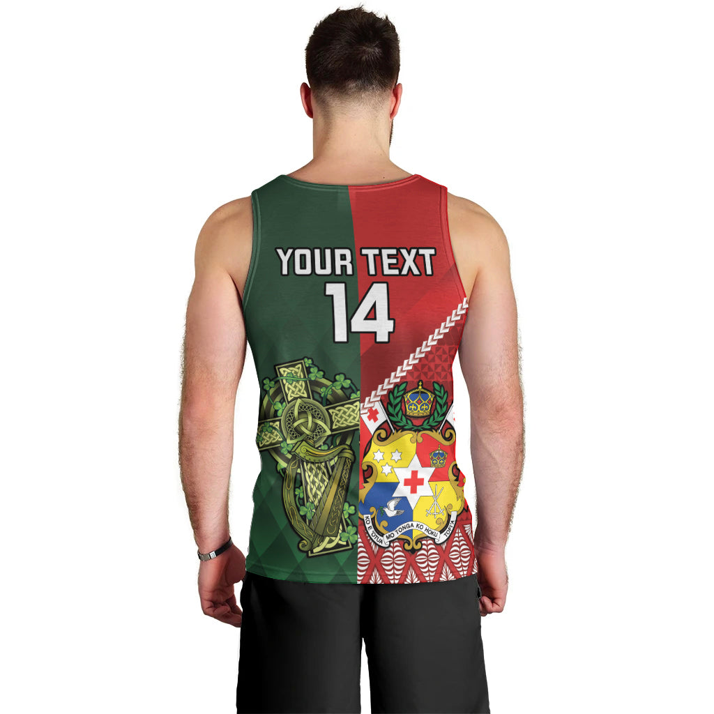 Custom Tonga And Ireland Rugby Men Tank Top Ikale Tahi With Shamrocks - Vibe Hoodie Shop