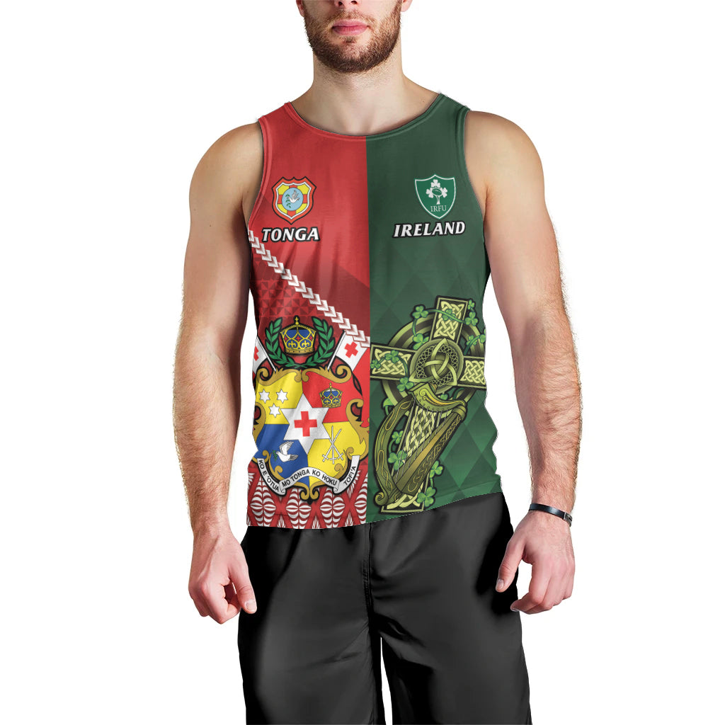 Custom Tonga And Ireland Rugby Men Tank Top Ikale Tahi With Shamrocks - Vibe Hoodie Shop