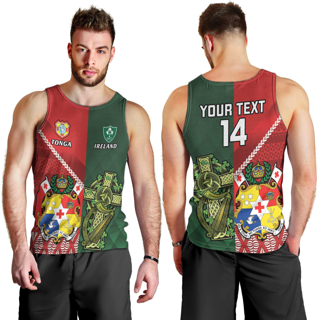 Custom Tonga And Ireland Rugby Men Tank Top Ikale Tahi With Shamrocks - Vibe Hoodie Shop