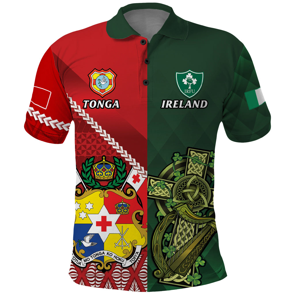 Custom Tonga And Ireland Rugby Polo Shirt Ikale Tahi With Shamrocks - Vibe Hoodie Shop