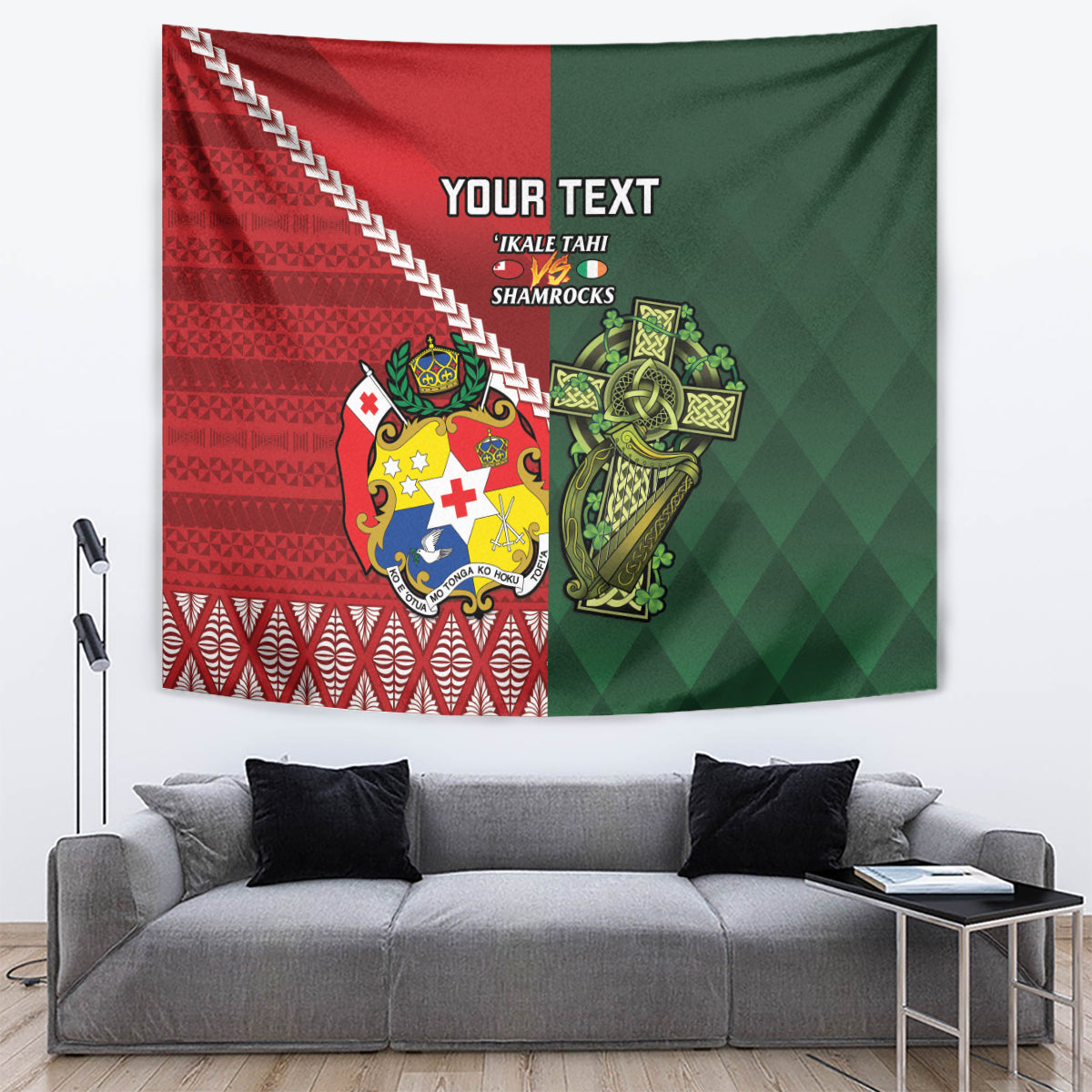 Custom Tonga And Ireland Rugby Tapestry Ikale Tahi With Shamrocks - Vibe Hoodie Shop