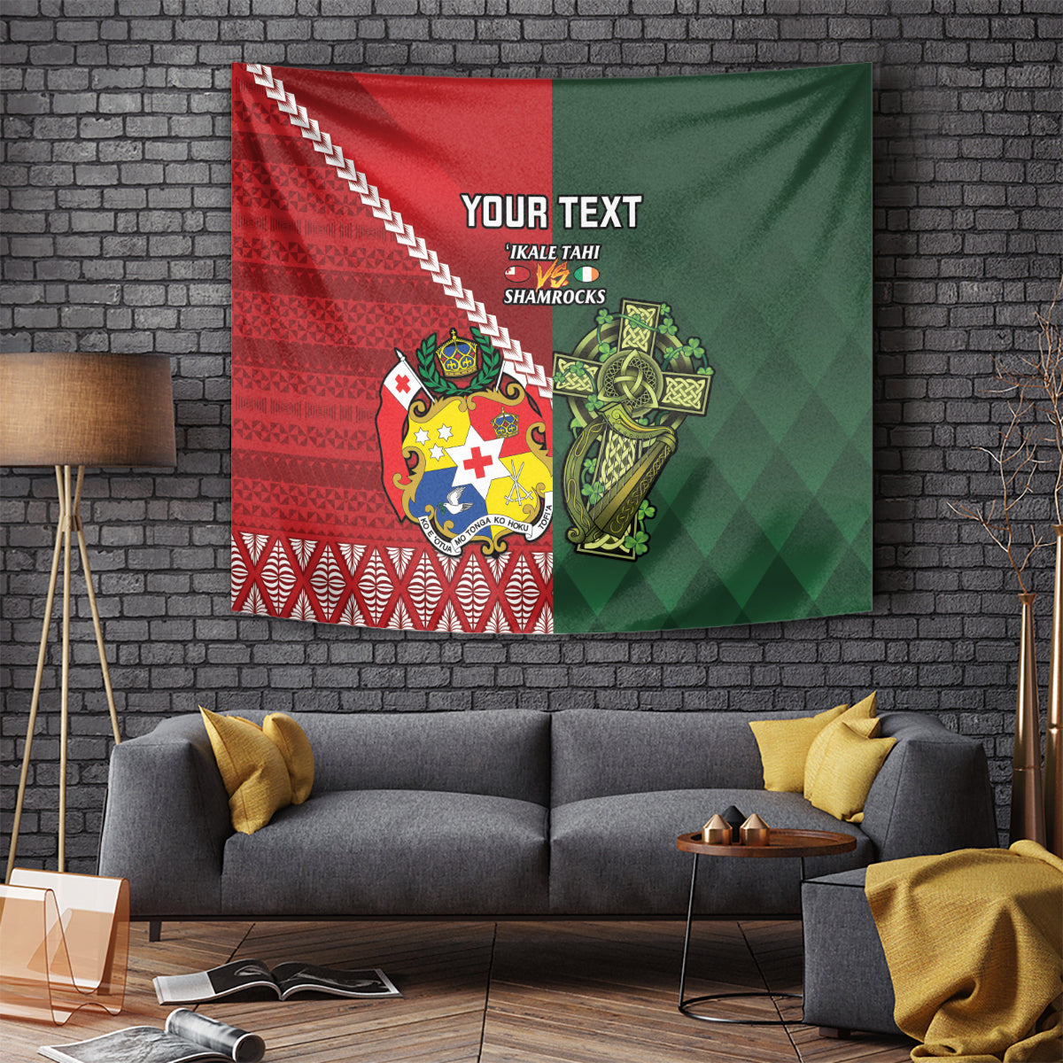 Custom Tonga And Ireland Rugby Tapestry Ikale Tahi With Shamrocks - Vibe Hoodie Shop