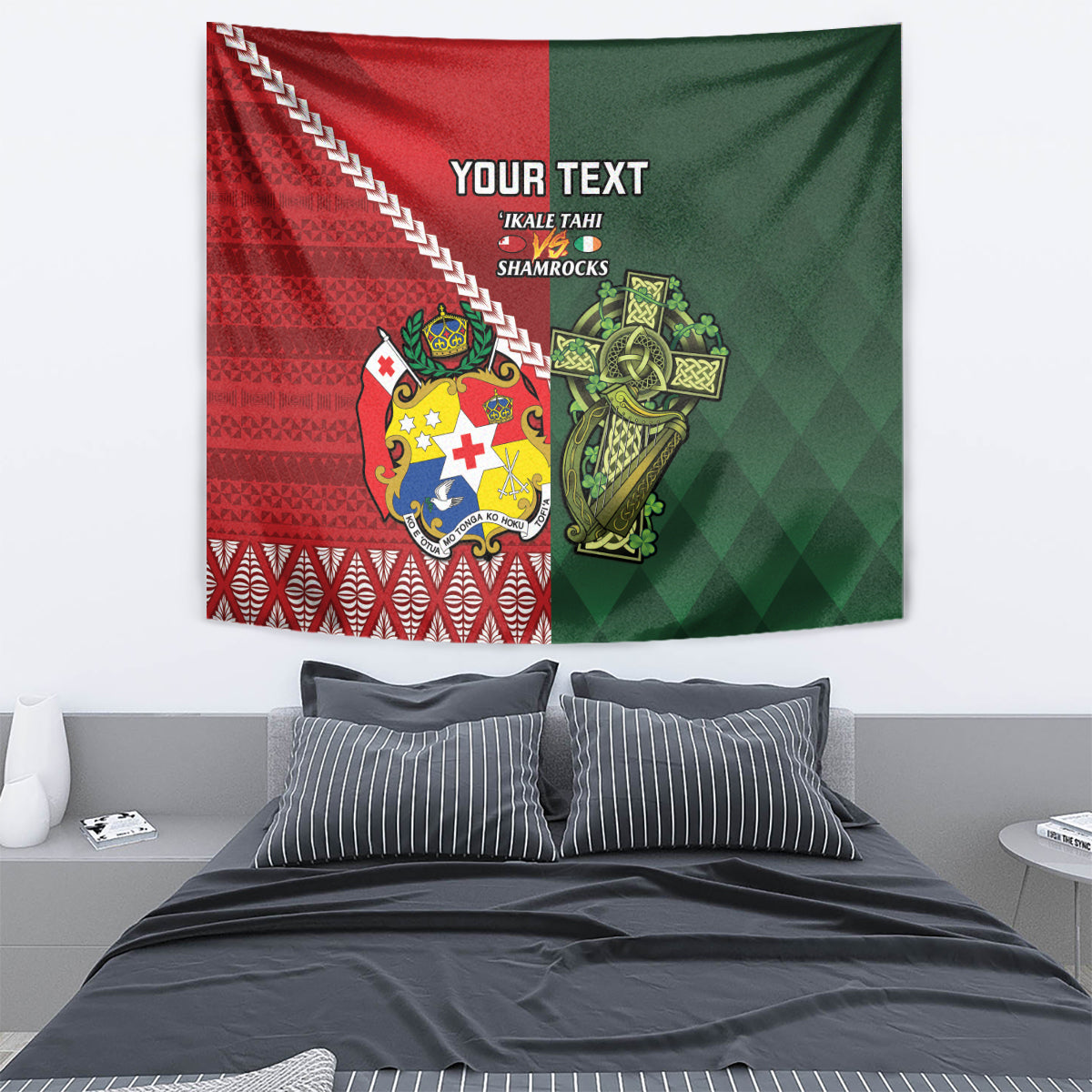 Custom Tonga And Ireland Rugby Tapestry Ikale Tahi With Shamrocks - Vibe Hoodie Shop