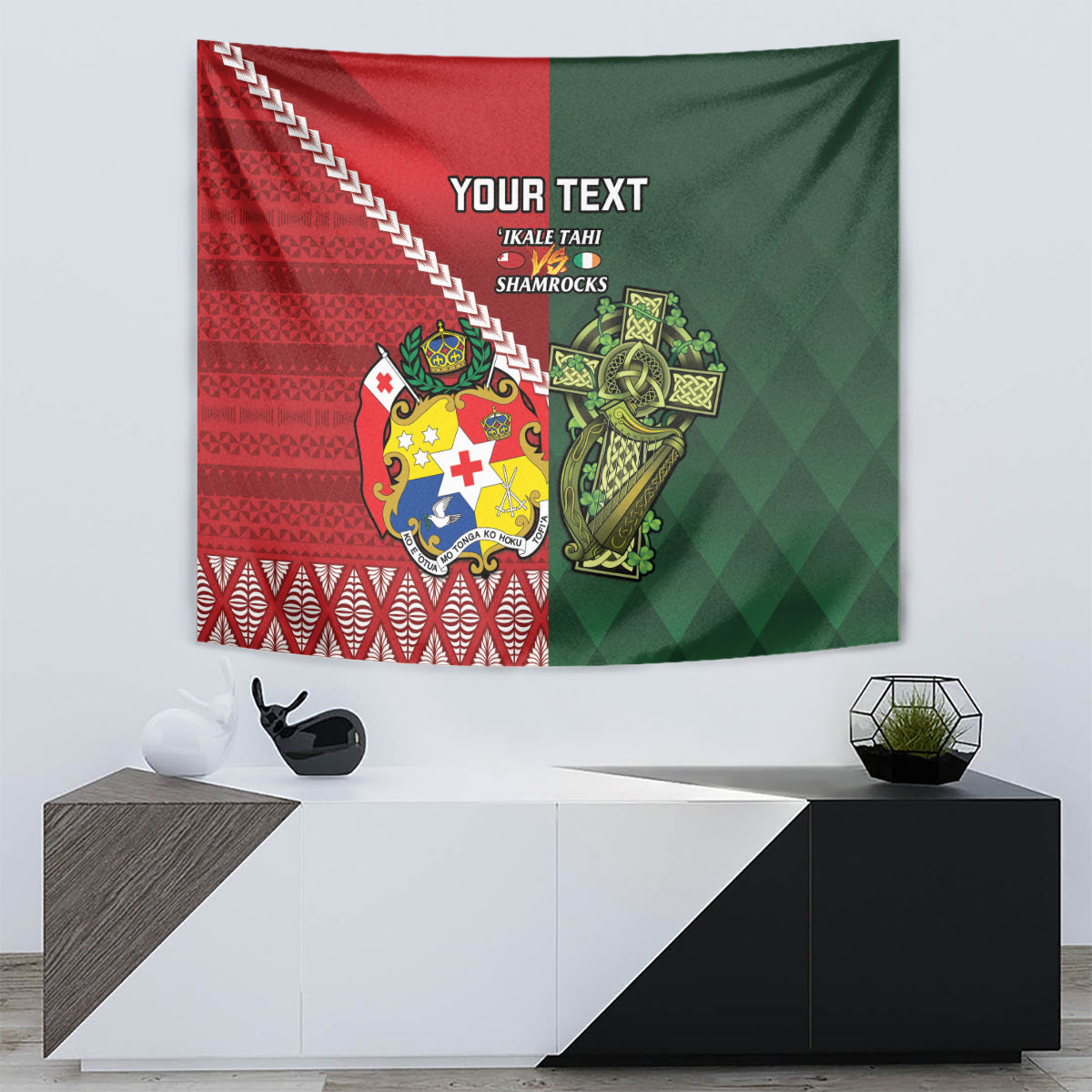 Custom Tonga And Ireland Rugby Tapestry Ikale Tahi With Shamrocks - Vibe Hoodie Shop