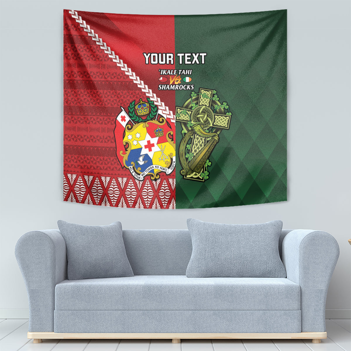 Custom Tonga And Ireland Rugby Tapestry Ikale Tahi With Shamrocks - Vibe Hoodie Shop