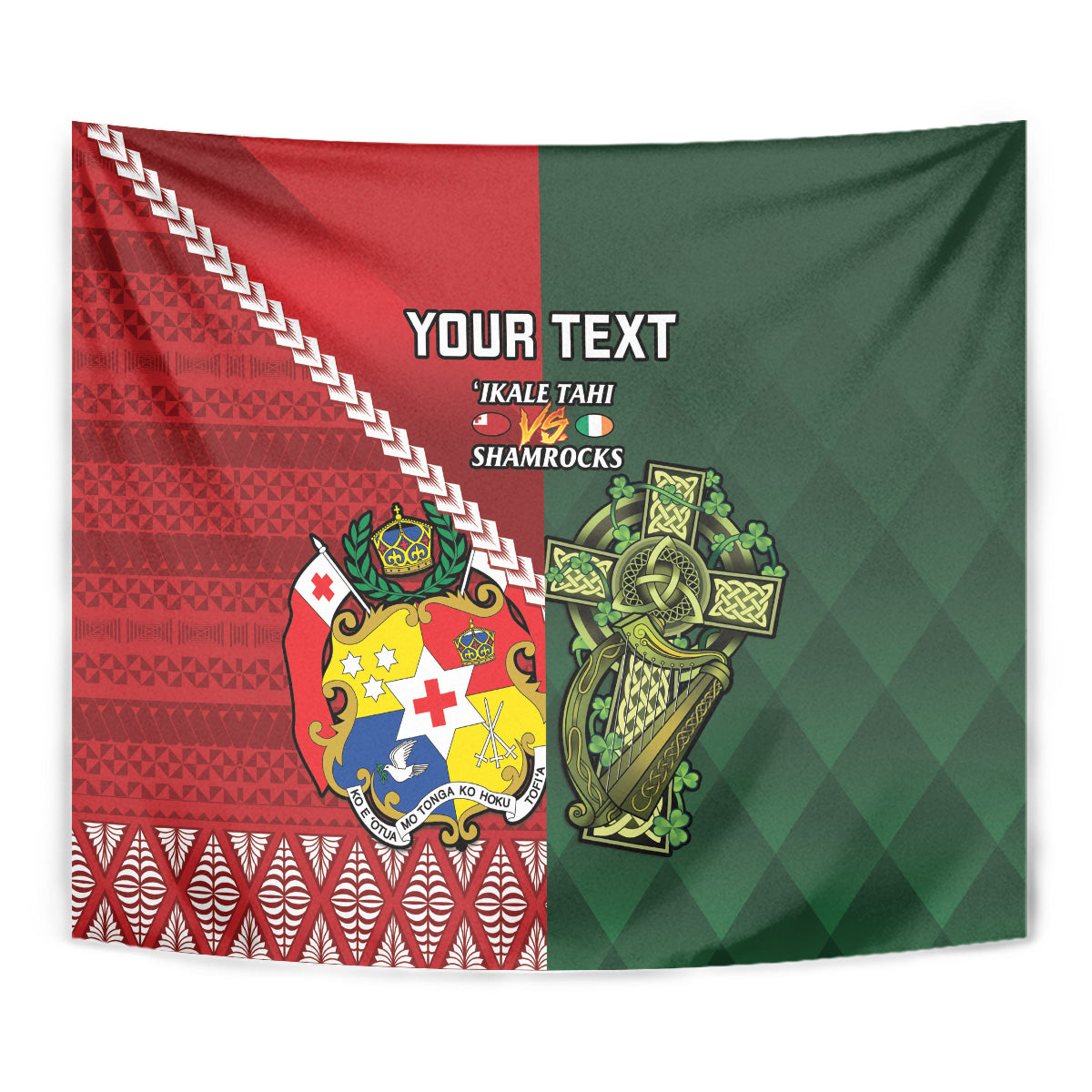 Custom Tonga And Ireland Rugby Tapestry Ikale Tahi With Shamrocks - Vibe Hoodie Shop