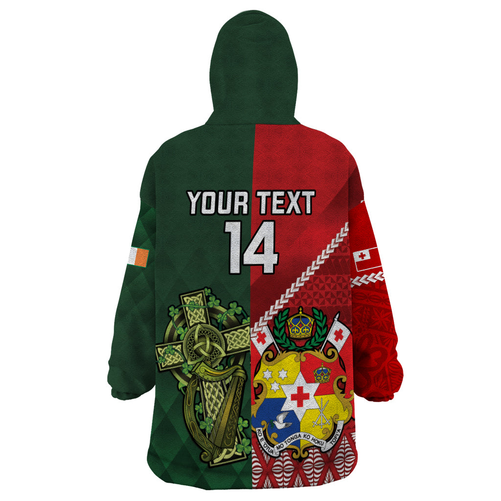 Custom Tonga And Ireland Rugby Wearable Blanket Hoodie Ikale Tahi With Shamrocks - Vibe Hoodie Shop