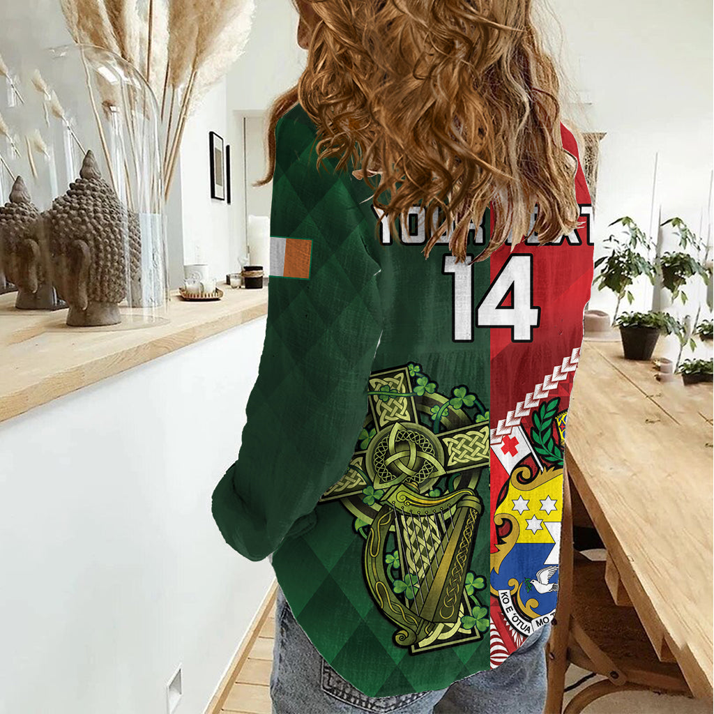 Custom Tonga And Ireland Rugby Women Casual Shirt Ikale Tahi With Shamrocks - Vibe Hoodie Shop