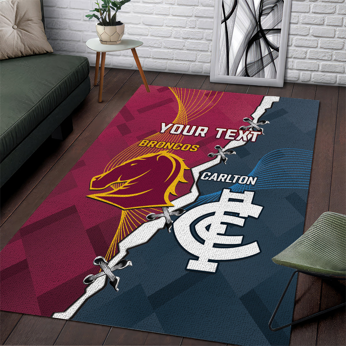 Personalised Broncos Rugby And Carlton Football Area Rug Sporty Version - Vibe Hoodie Shop