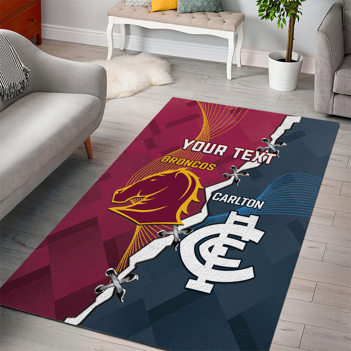 Personalised Broncos Rugby And Carlton Football Area Rug Sporty Version - Vibe Hoodie Shop