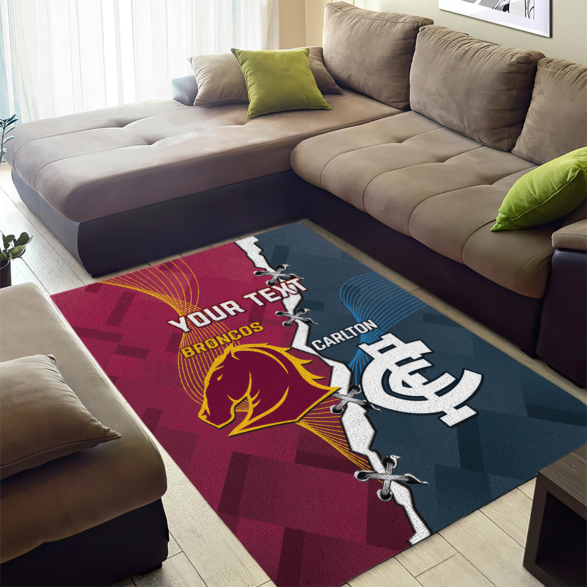 Personalised Broncos Rugby And Carlton Football Area Rug Sporty Version - Vibe Hoodie Shop