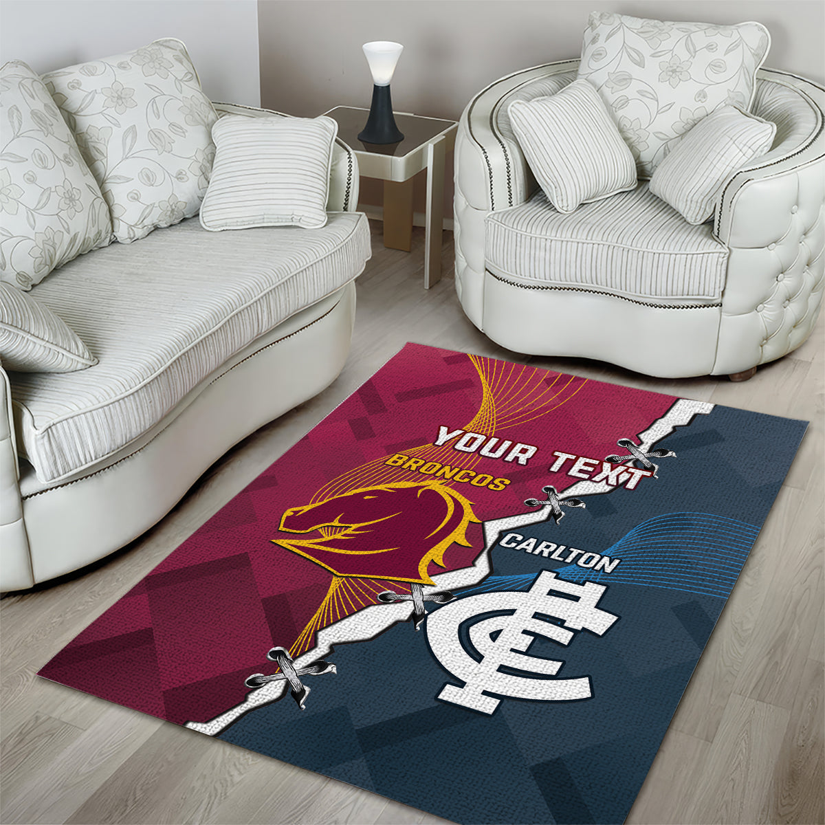 Personalised Broncos Rugby And Carlton Football Area Rug Sporty Version - Vibe Hoodie Shop