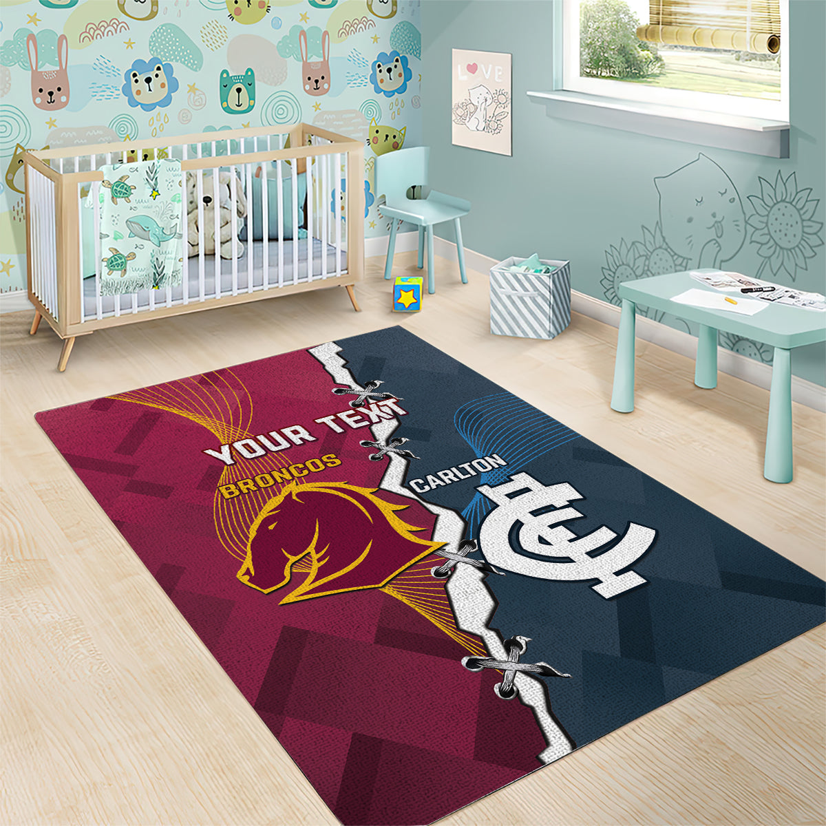 Personalised Broncos Rugby And Carlton Football Area Rug Sporty Version - Vibe Hoodie Shop