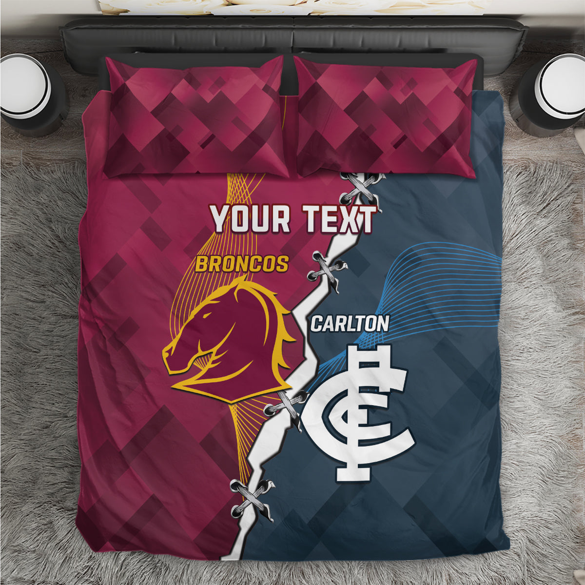 Personalised Broncos Rugby And Carlton Football Bedding Set Sporty Version - Vibe Hoodie Shop
