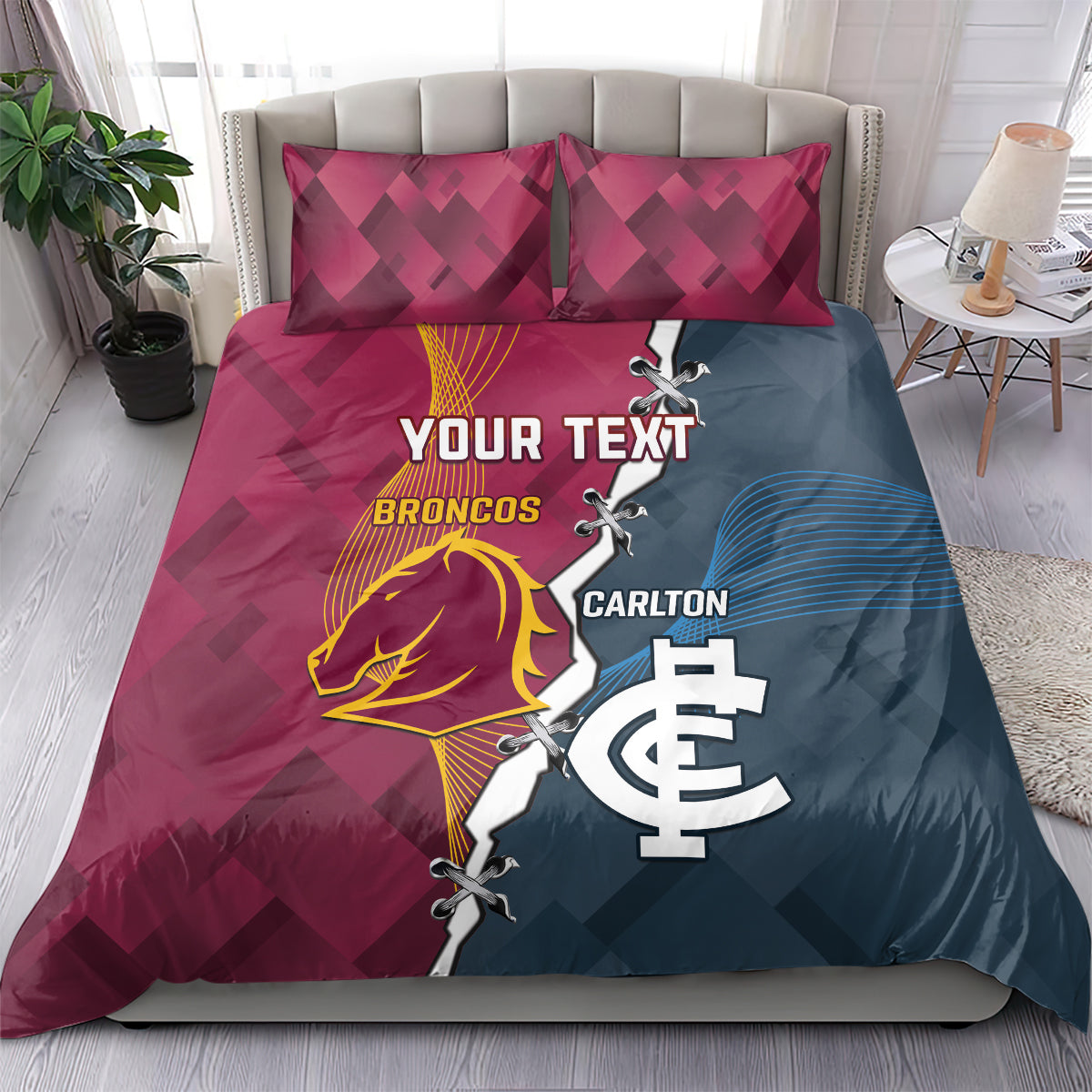 Personalised Broncos Rugby And Carlton Football Bedding Set Sporty Version - Vibe Hoodie Shop