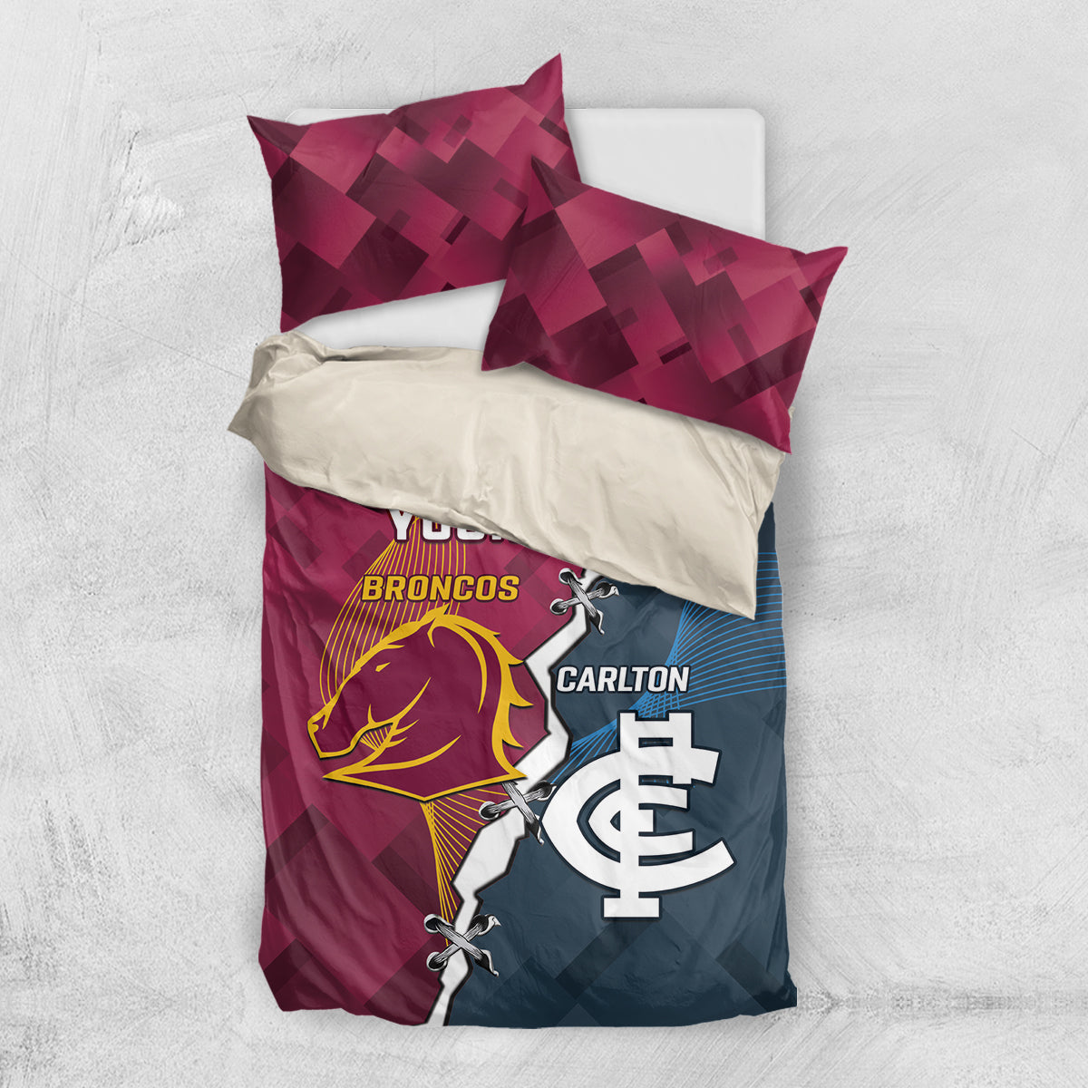 Personalised Broncos Rugby And Carlton Football Bedding Set Sporty Version - Vibe Hoodie Shop