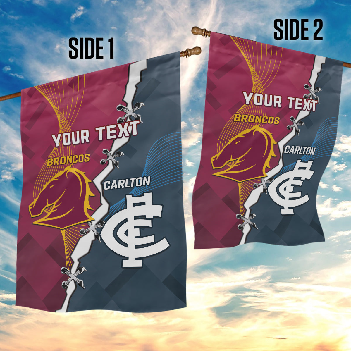 Personalised Broncos Rugby And Carlton Football Garden Flag Sporty Version - Vibe Hoodie Shop