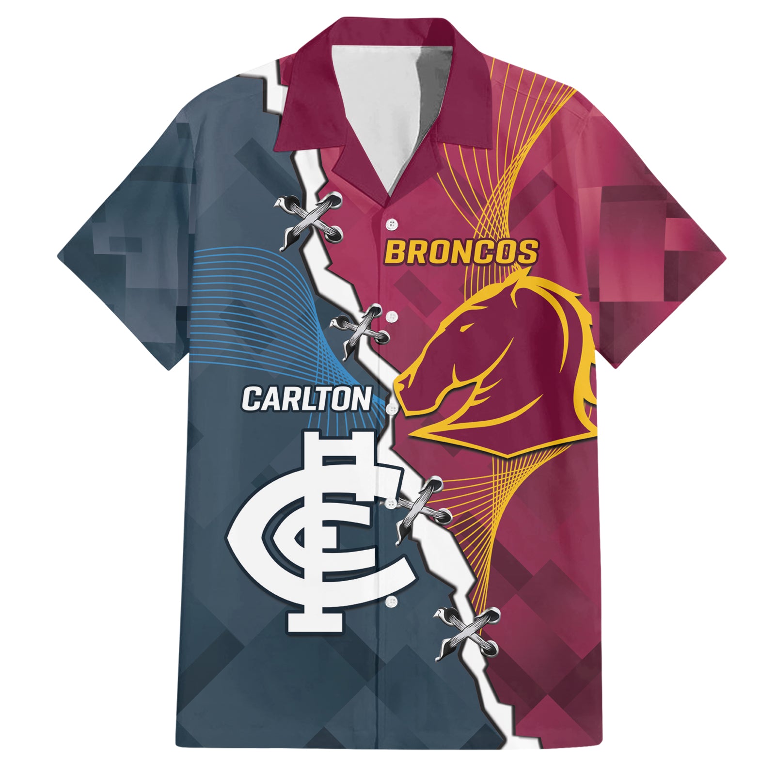 Personalised Broncos Rugby And Carlton Football Hawaiian Shirt Sporty Version - Vibe Hoodie Shop