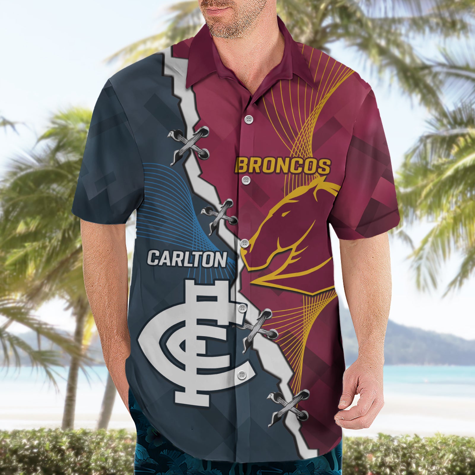 Personalised Broncos Rugby And Carlton Football Hawaiian Shirt Sporty Version - Vibe Hoodie Shop