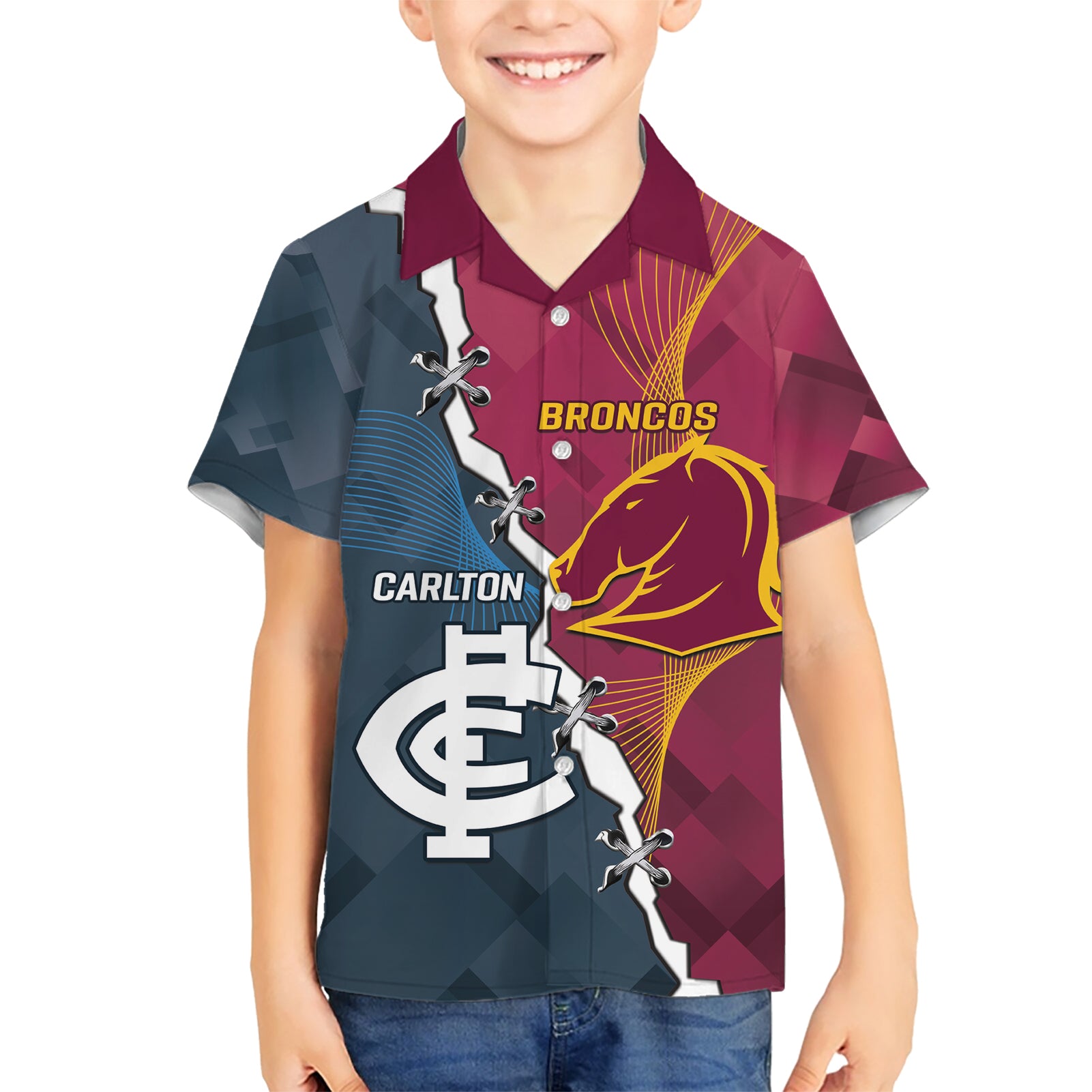 Personalised Broncos Rugby And Carlton Football Hawaiian Shirt Sporty Version - Vibe Hoodie Shop