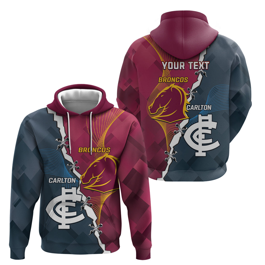 Personalised Broncos Rugby And Carlton Football Hoodie Sporty Version - Vibe Hoodie Shop