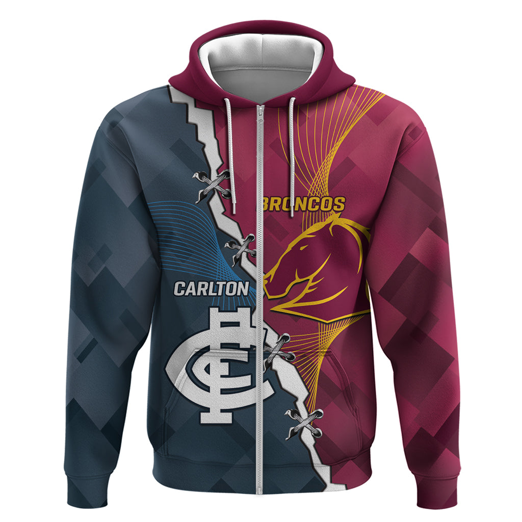 Personalised Broncos Rugby And Carlton Football Hoodie Sporty Version - Vibe Hoodie Shop