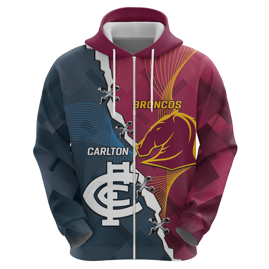 Personalised Broncos Rugby And Carlton Football Hoodie Sporty Version - Vibe Hoodie Shop