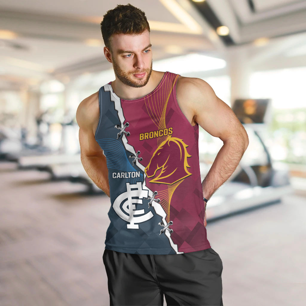 Personalised Broncos Rugby And Carlton Football Men Tank Top Sporty Version - Vibe Hoodie Shop