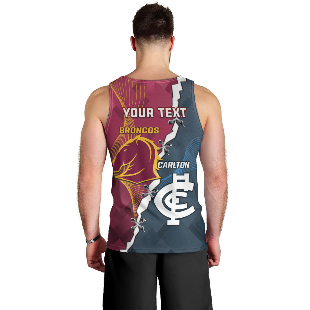 Personalised Broncos Rugby And Carlton Football Men Tank Top Sporty Version - Vibe Hoodie Shop