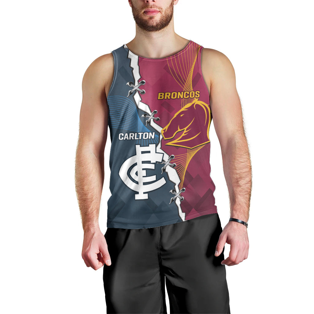 Personalised Broncos Rugby And Carlton Football Men Tank Top Sporty Version - Vibe Hoodie Shop
