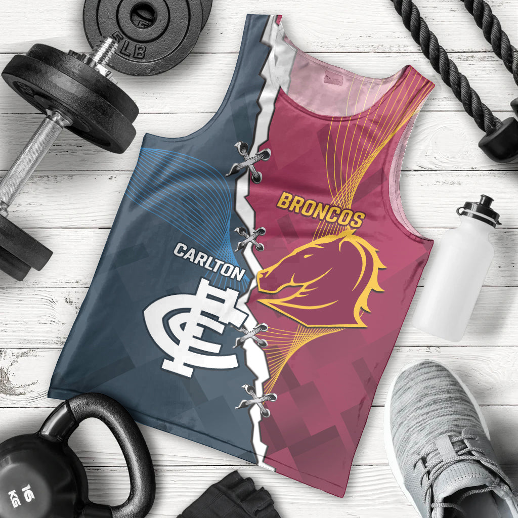 Personalised Broncos Rugby And Carlton Football Men Tank Top Sporty Version - Vibe Hoodie Shop