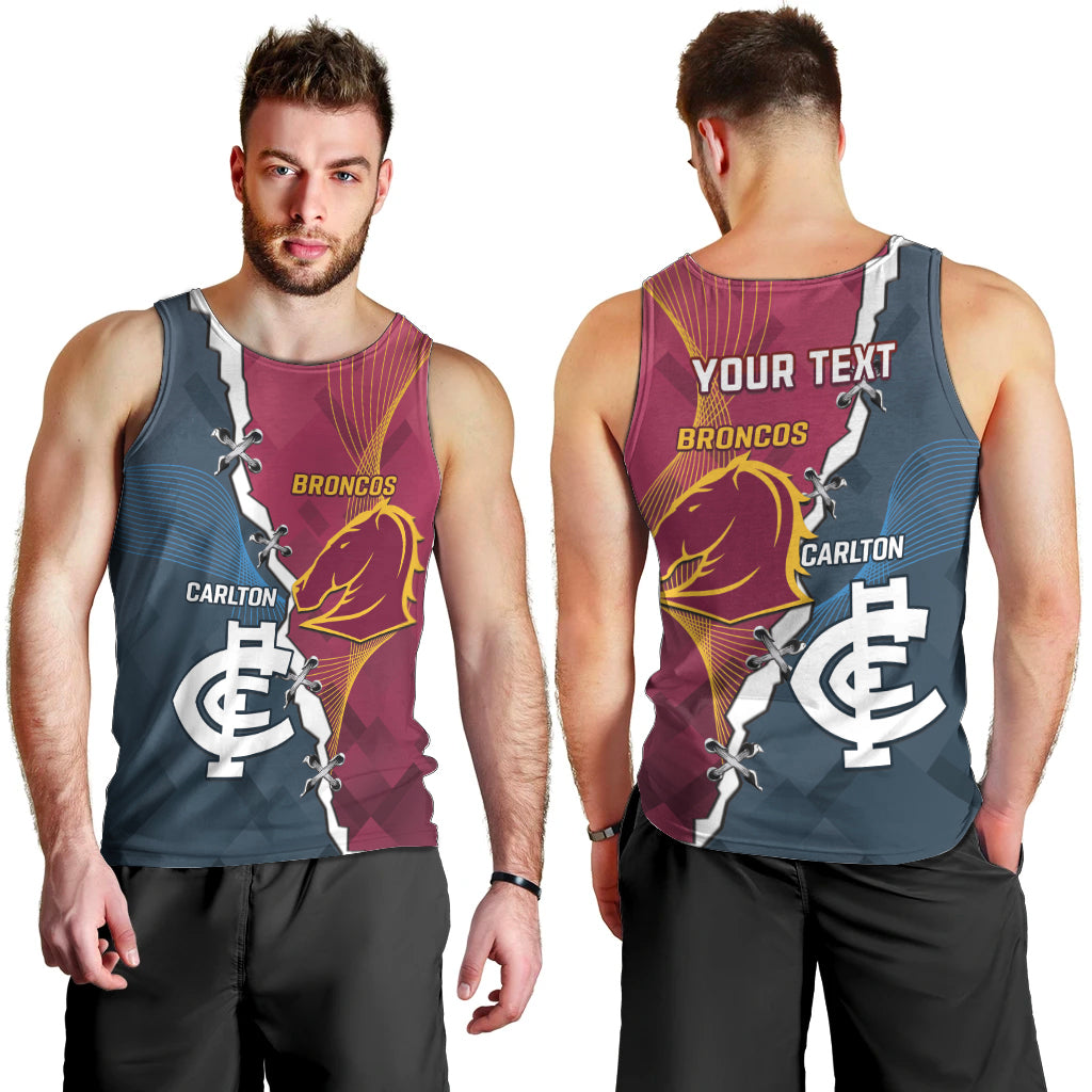 Personalised Broncos Rugby And Carlton Football Men Tank Top Sporty Version - Vibe Hoodie Shop