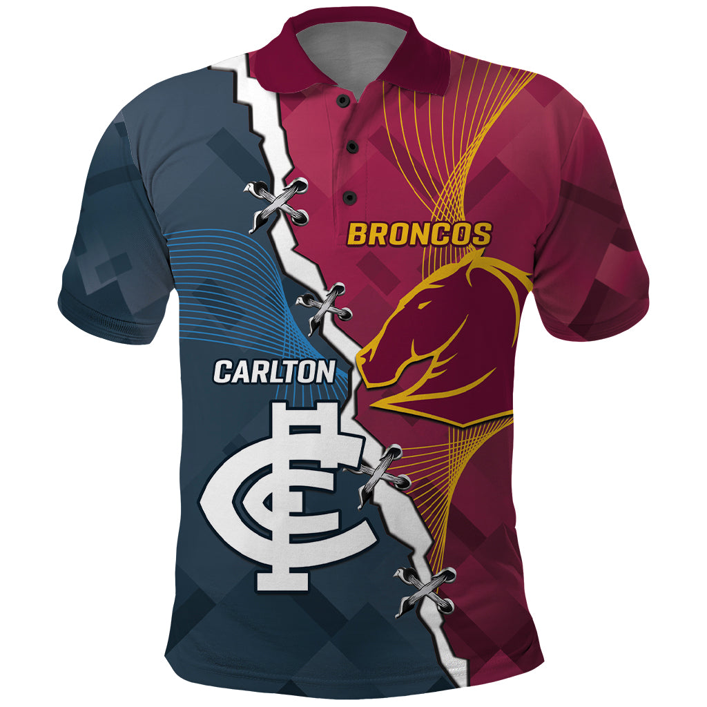 Personalised Broncos Rugby And Carlton Football Polo Shirt Sporty Version - Vibe Hoodie Shop
