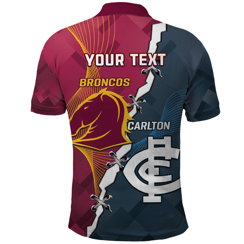 Personalised Broncos Rugby And Carlton Football Polo Shirt Sporty Version - Vibe Hoodie Shop