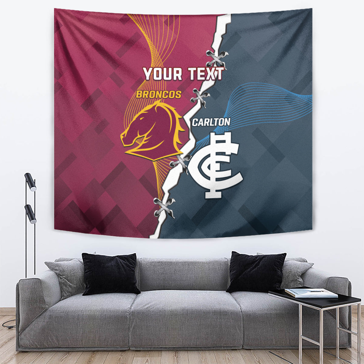 Personalised Broncos Rugby And Carlton Football Tapestry Sporty Version - Vibe Hoodie Shop