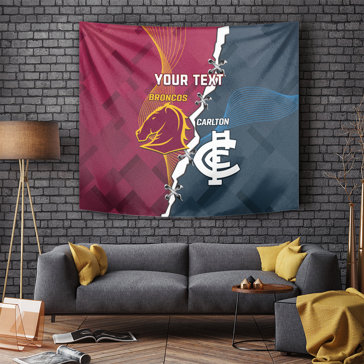 Personalised Broncos Rugby And Carlton Football Tapestry Sporty Version - Vibe Hoodie Shop