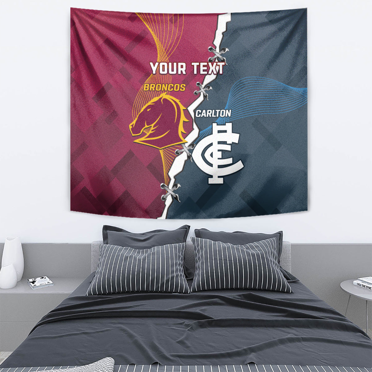 Personalised Broncos Rugby And Carlton Football Tapestry Sporty Version - Vibe Hoodie Shop