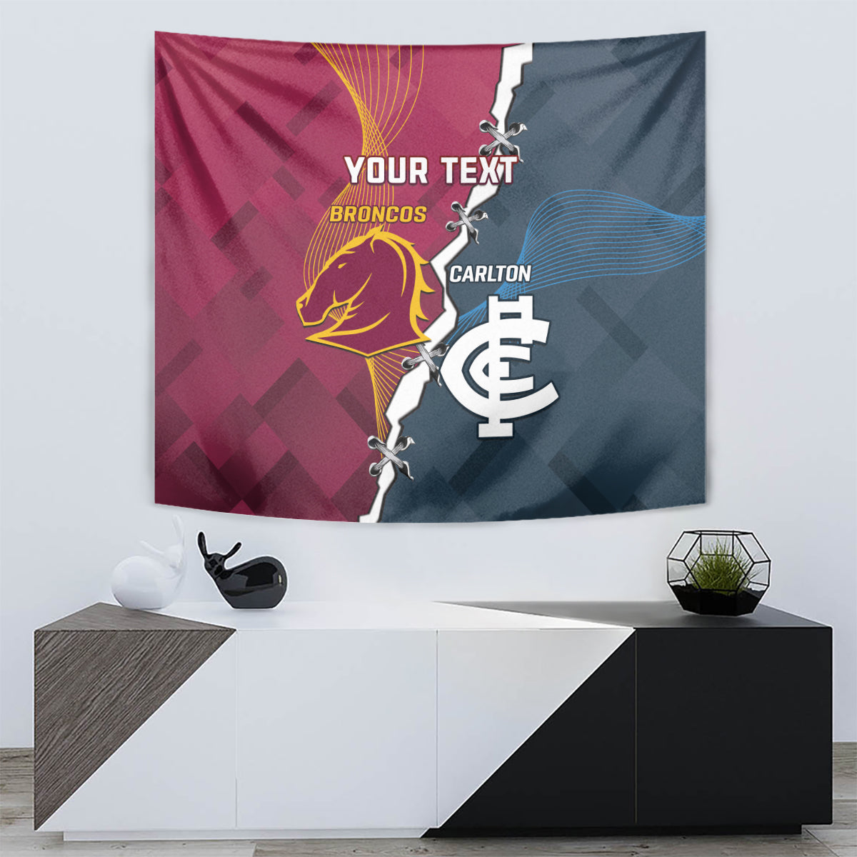 Personalised Broncos Rugby And Carlton Football Tapestry Sporty Version - Vibe Hoodie Shop